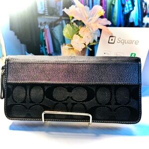 Coach Black Signature Zip-Around Wallet